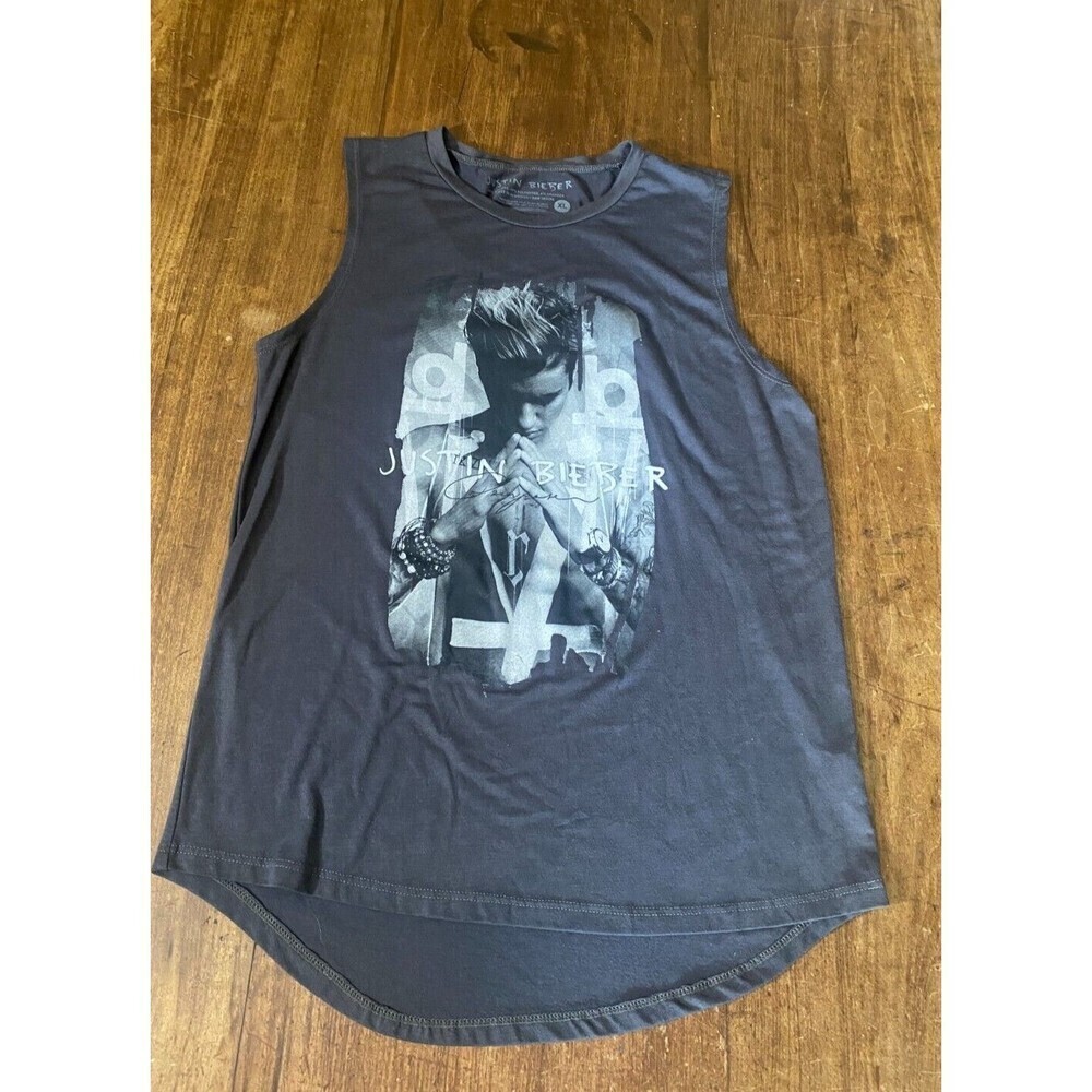 Justin Beiber Womens Youth Size XL Grey Graphic Tank Top Shirt 2016